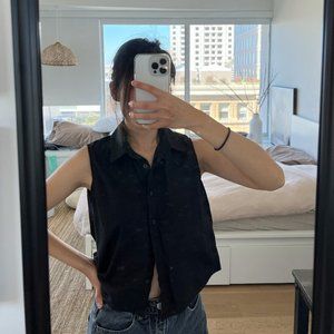 Black Collared Button up Crop Top Tank Top